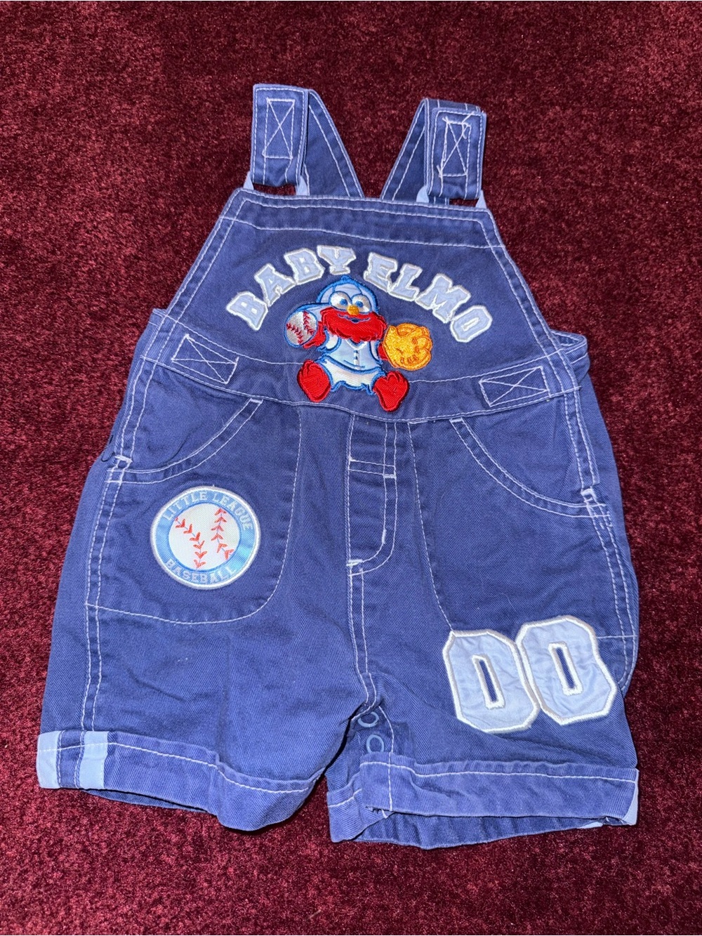 Vintage Sesame Street Baby Elmo baseball Overalls Size 3-6 months shorts